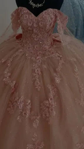 A Line Pink Quinceanera Dress Ball Gown Off Shoulder Sweet 16 Dress      fg7367
