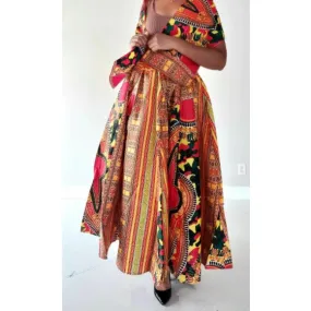 African Dashiki Midi Skirt  - Free size- STRETCH FITS M TO 3XL