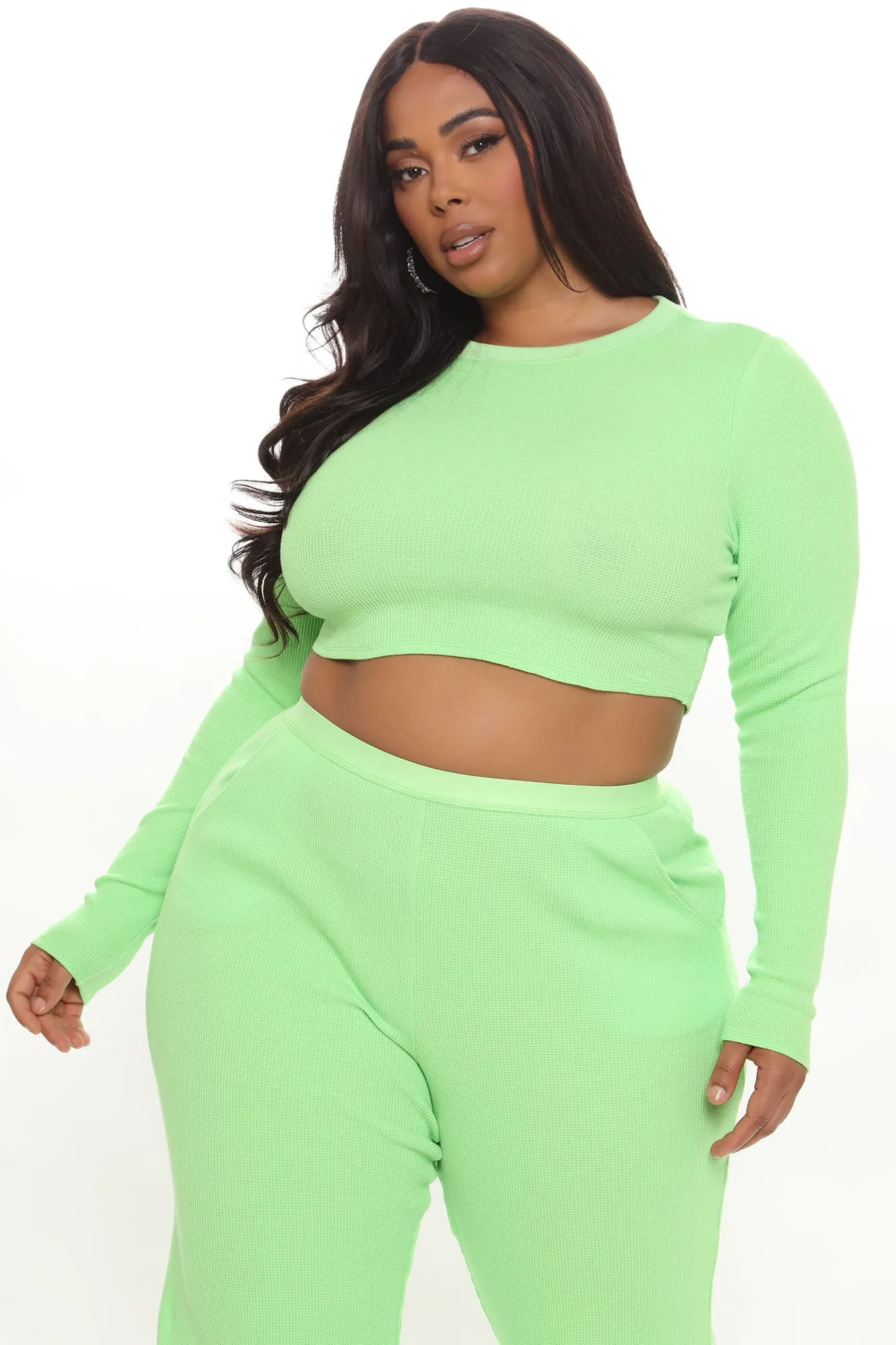All Around Town Thermal Pant Set - Lime