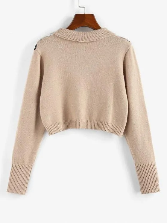 Argyle V Notch Crop Sweater