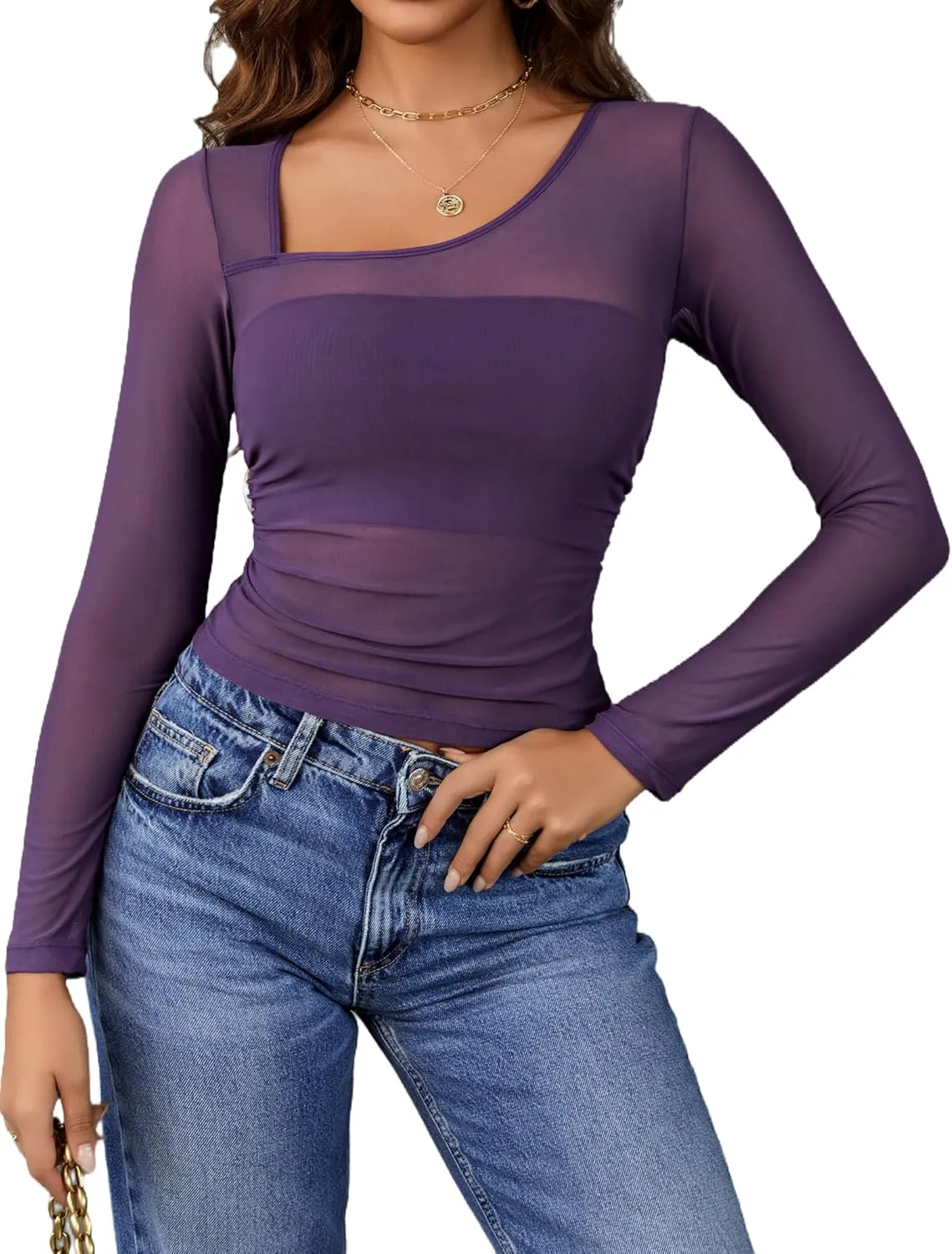 Asymmetrical Neck Sheer Crop Top