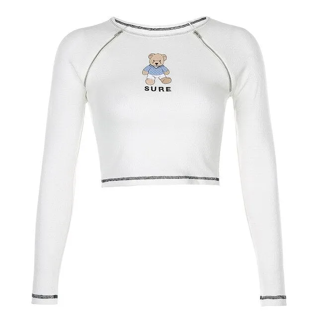 Cartoon Panda  Long Sleeve Crop Top