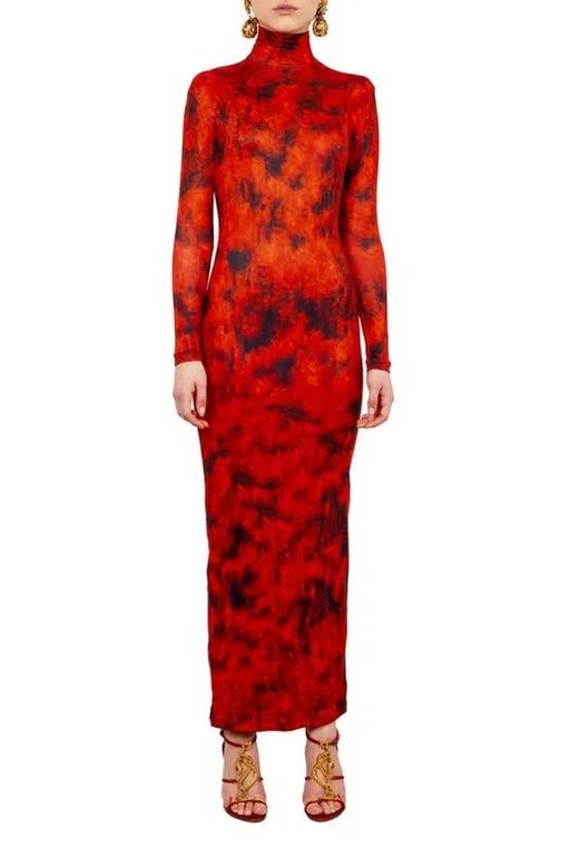 Christoph Rumpf - Long Sleeve Turtleneck Dress: Red