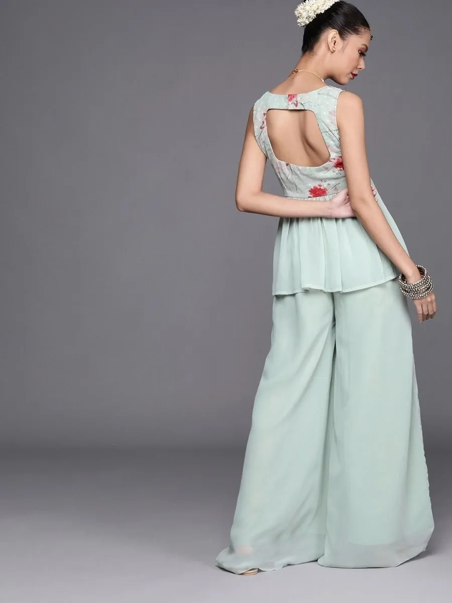 Cozy Sage Green Polyester Printed Crop Top