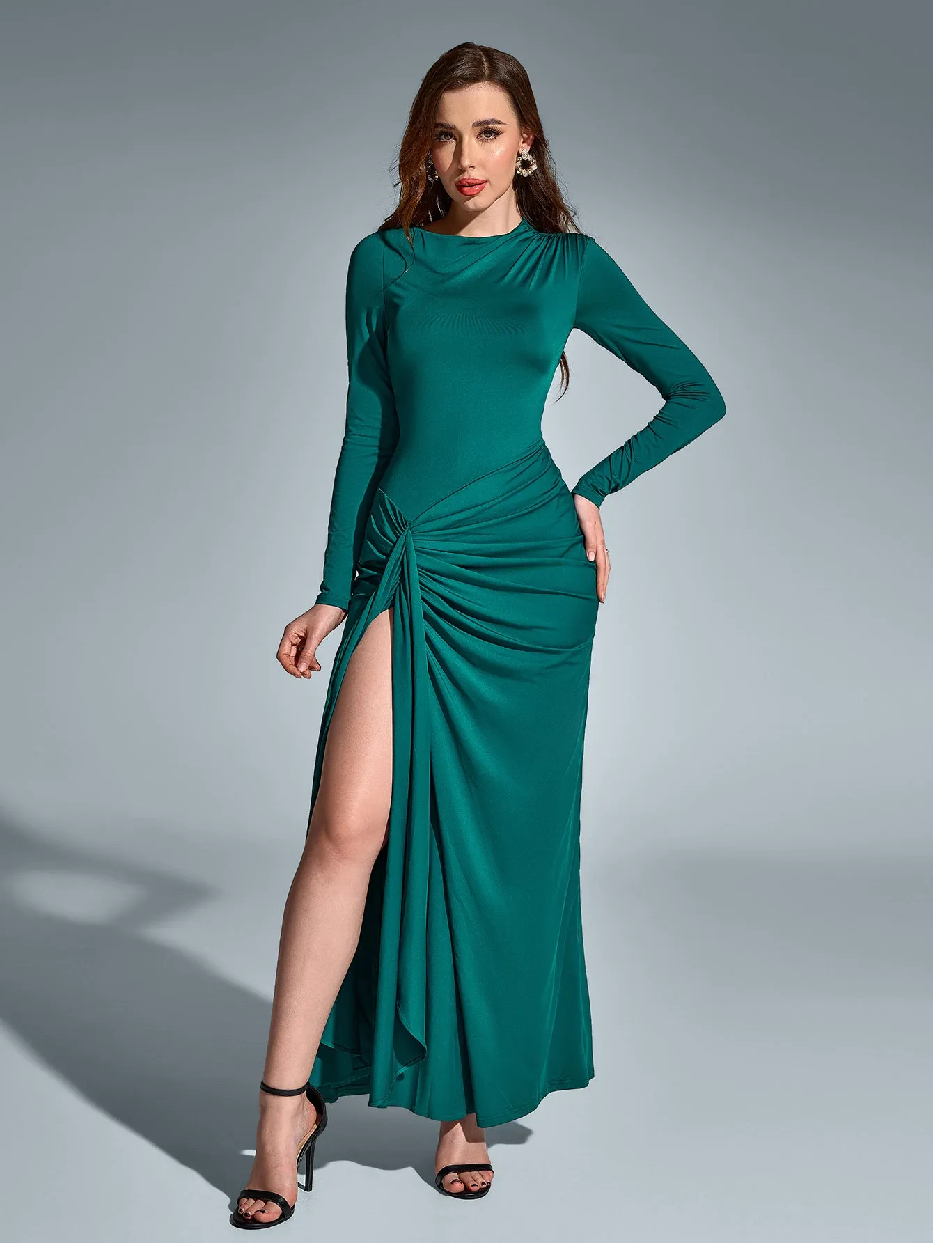 Crisscross Tie Back Ruched Split Thigh Dress