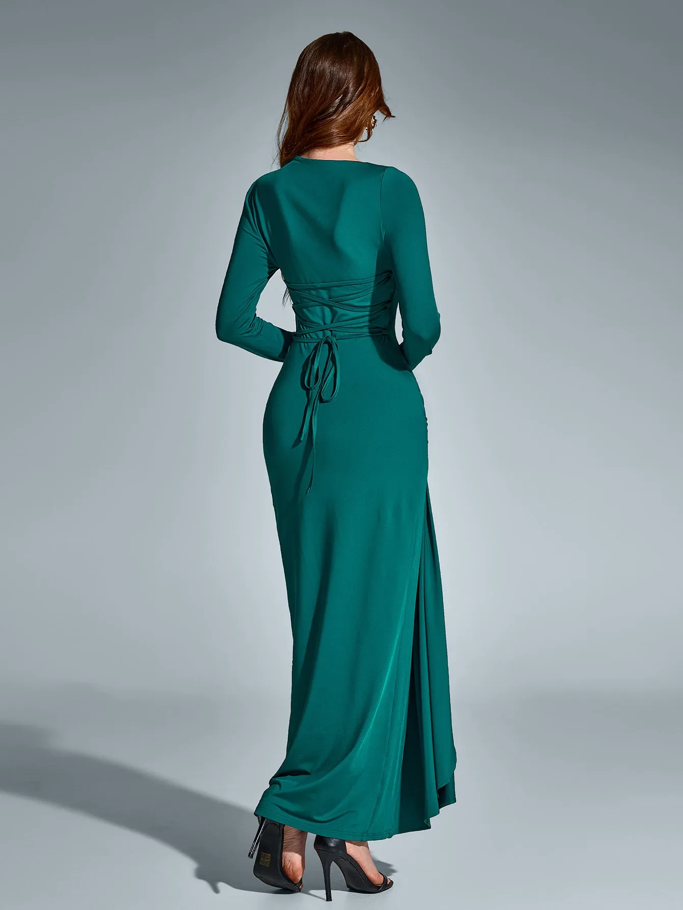 Crisscross Tie Back Ruched Split Thigh Dress