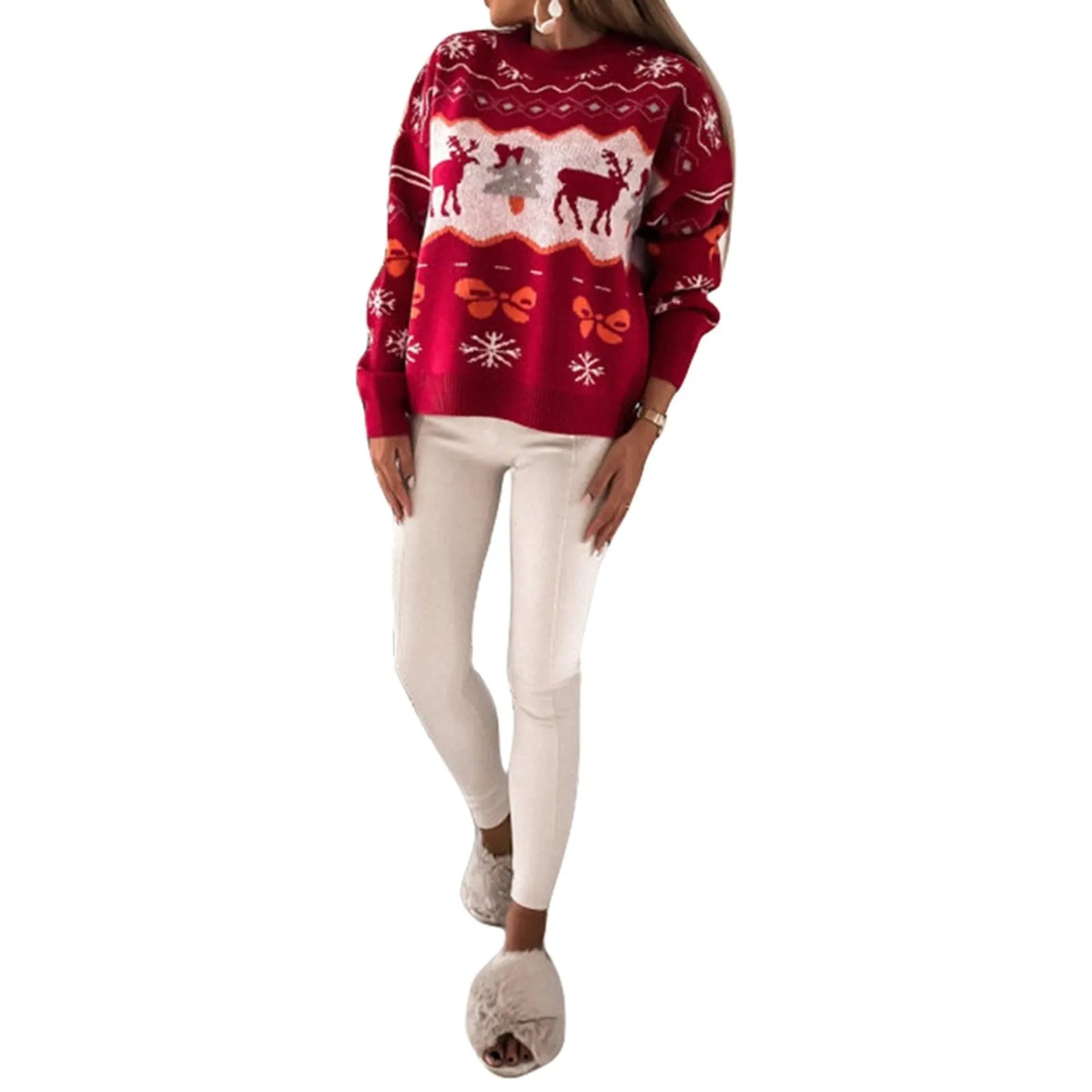 Elk Snowflake Bear Print Ugly Christmas Sweater