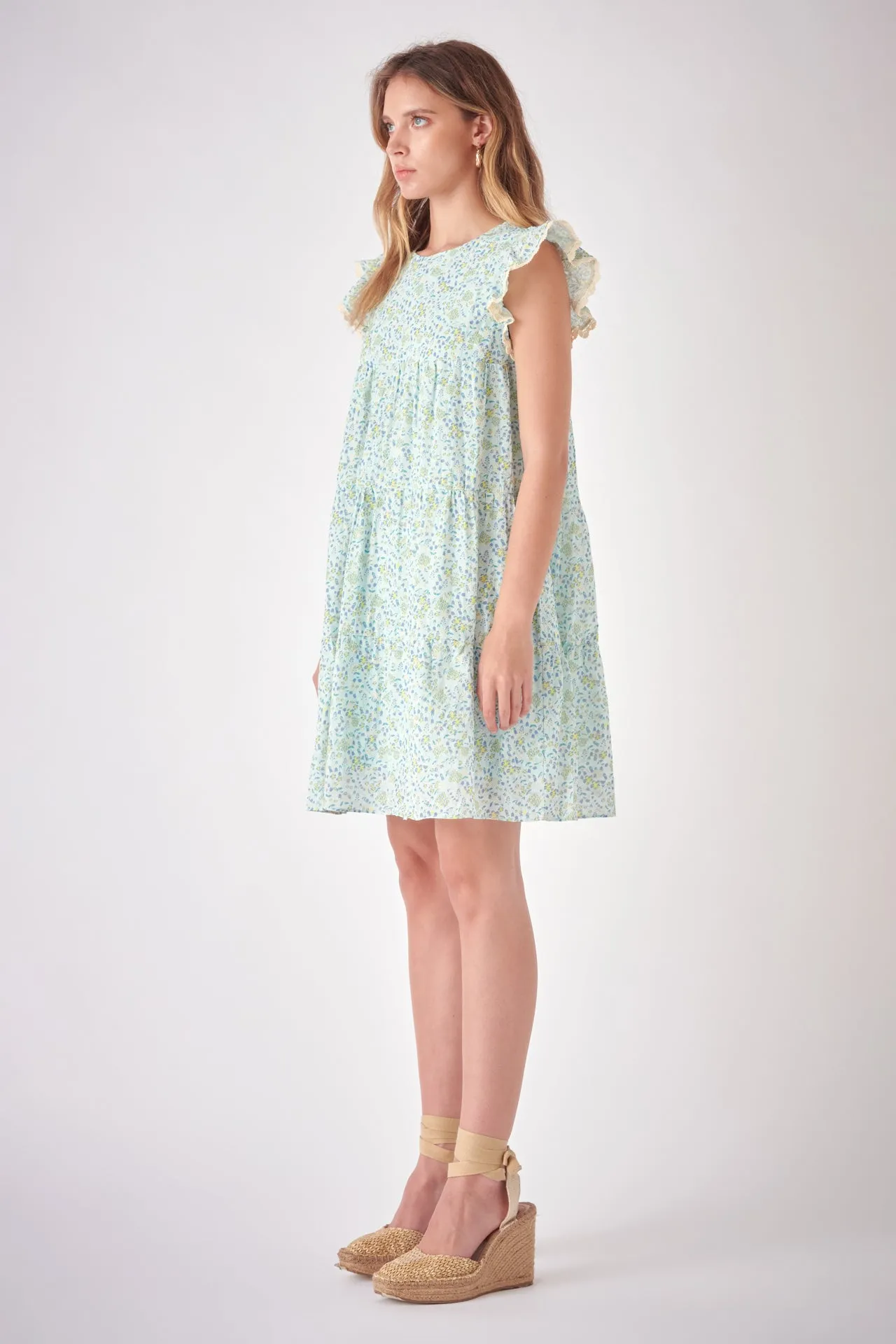 Floral print with Embroidery Babydoll Dress