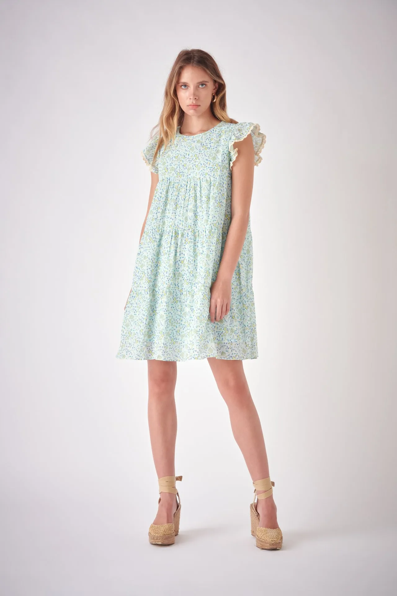 Floral print with Embroidery Babydoll Dress