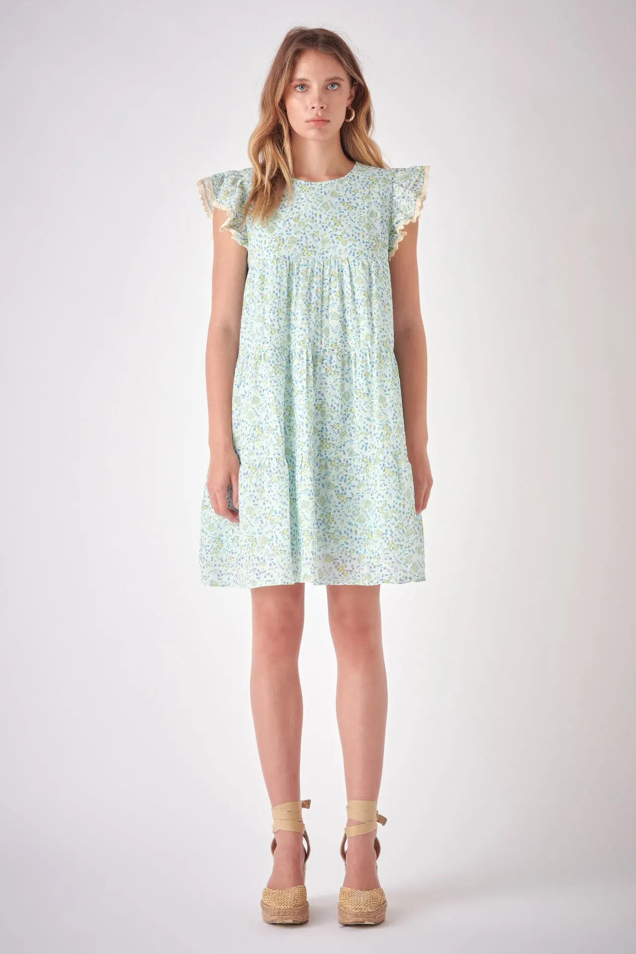 Floral print with Embroidery Babydoll Dress