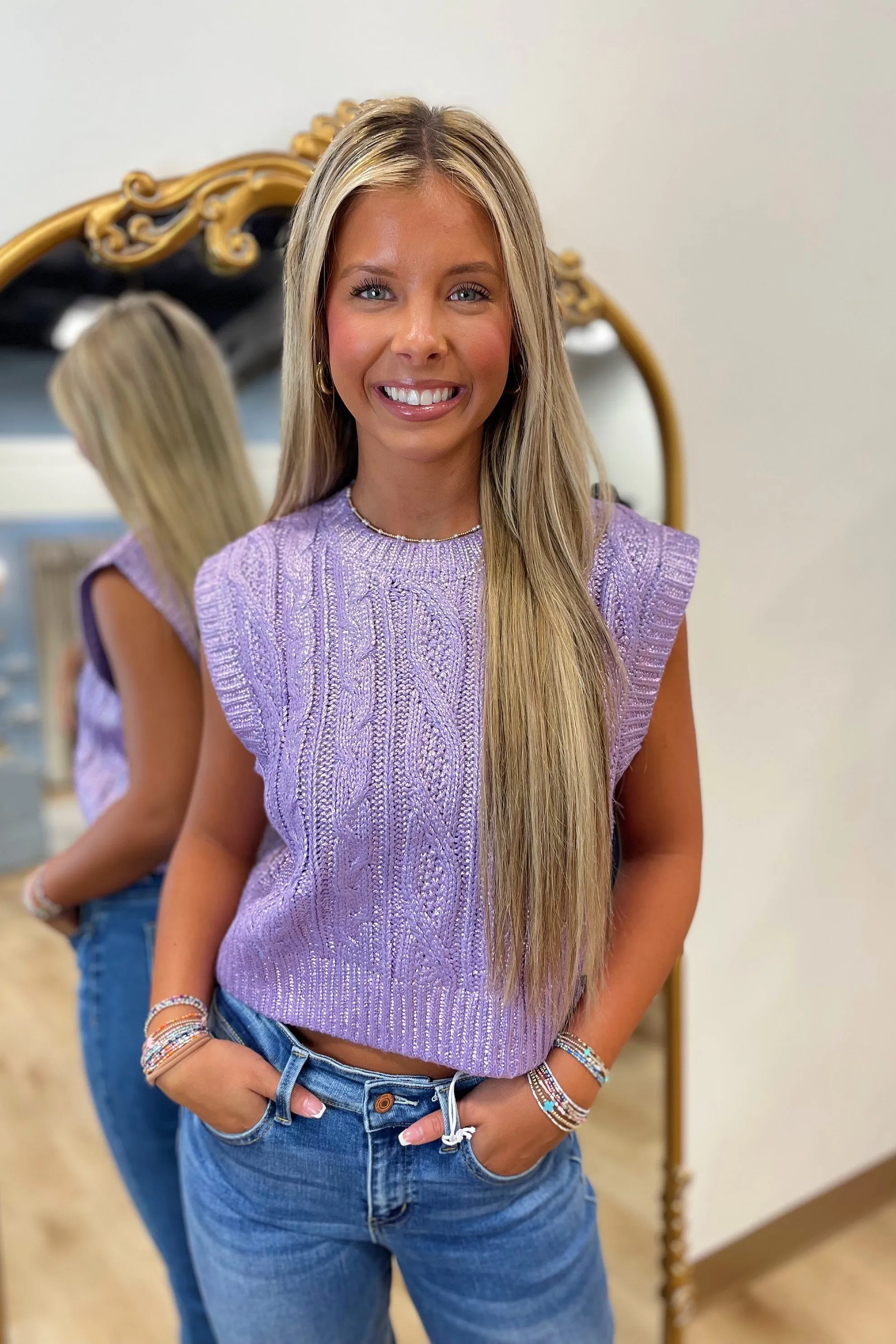 Lacie Metallic Crop Sweater Lavender