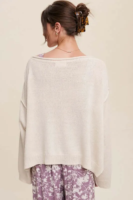 Light Weight Wide Neck Crop Pullover Knit Sweater