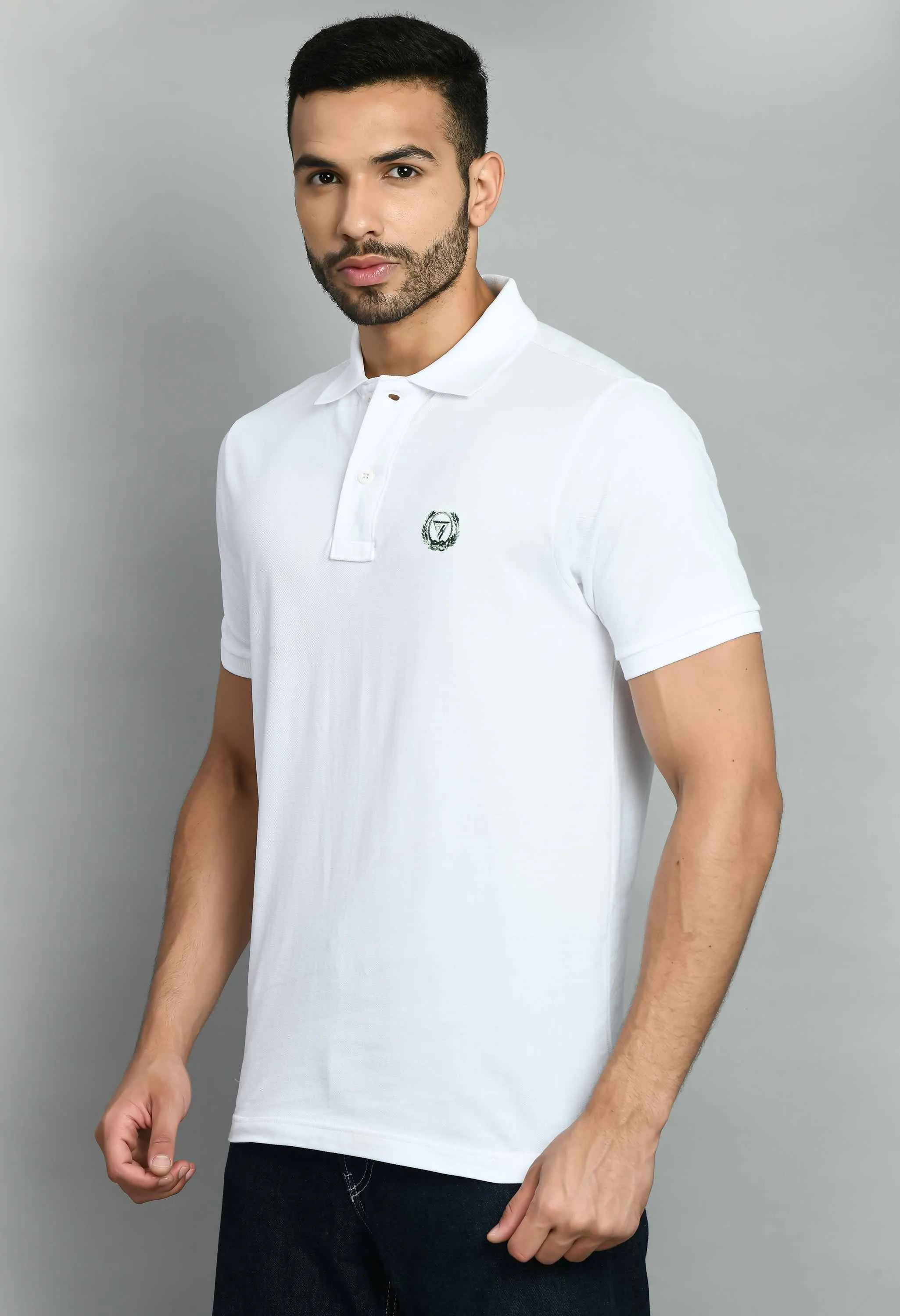 Men's Solid White Polo T-Shirt