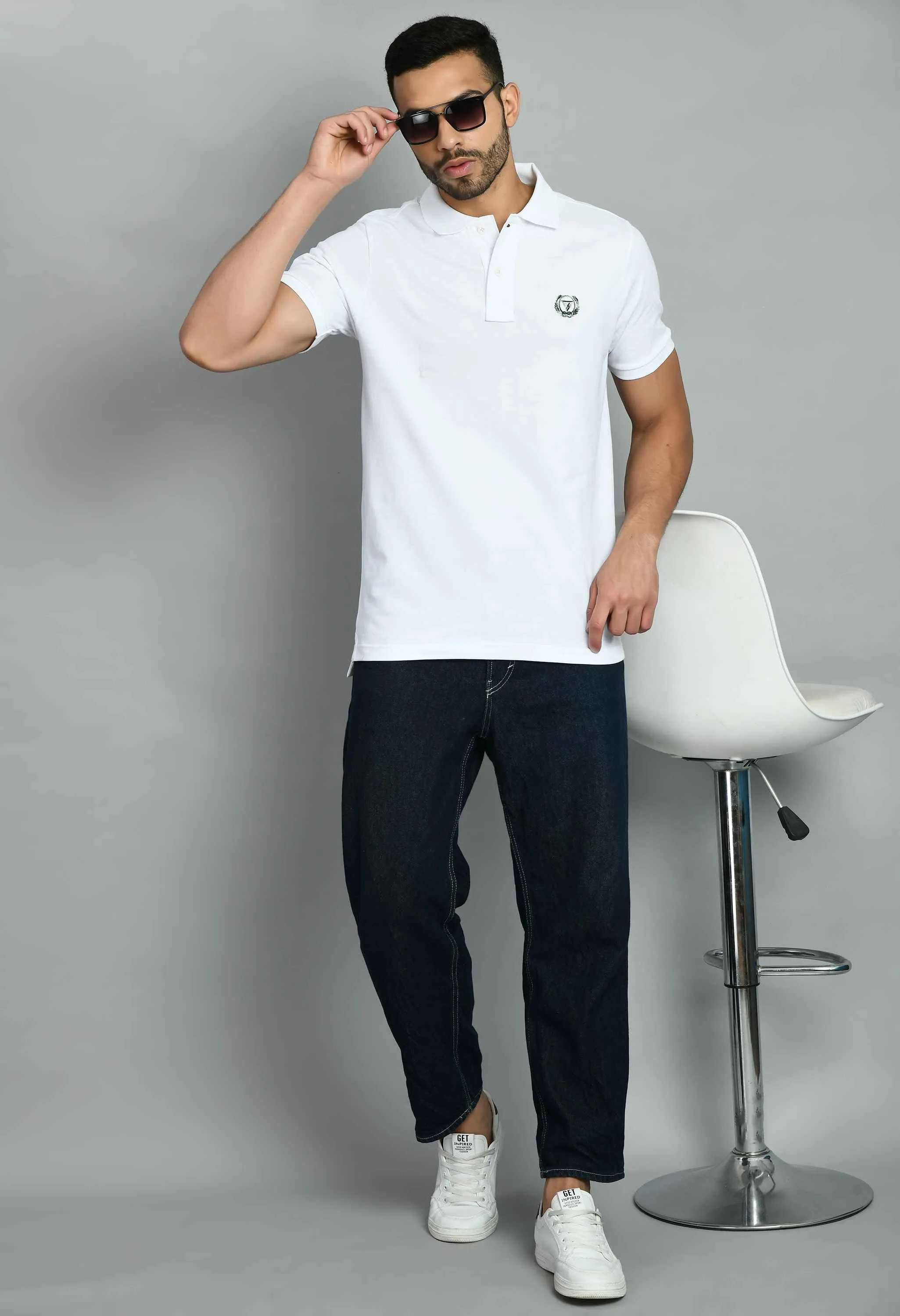 Men's Solid White Polo T-Shirt