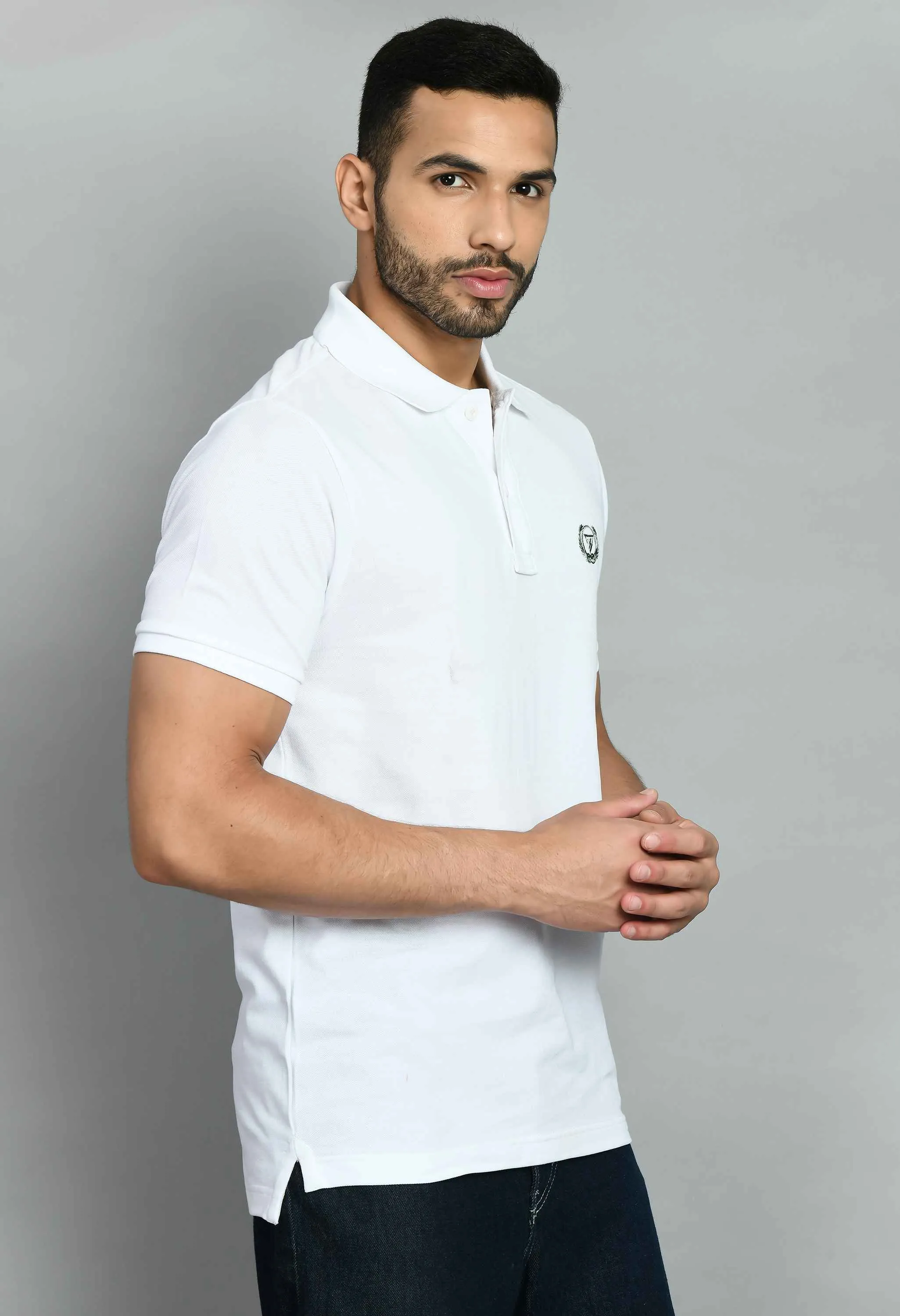 Men's Solid White Polo T-Shirt