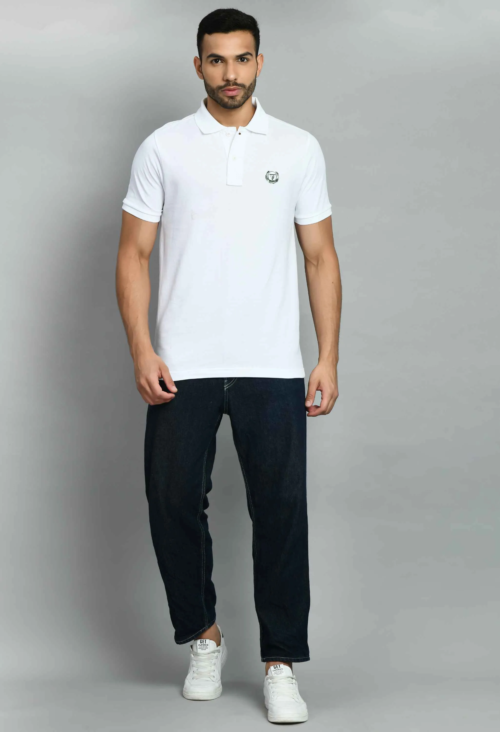 Men's Solid White Polo T-Shirt