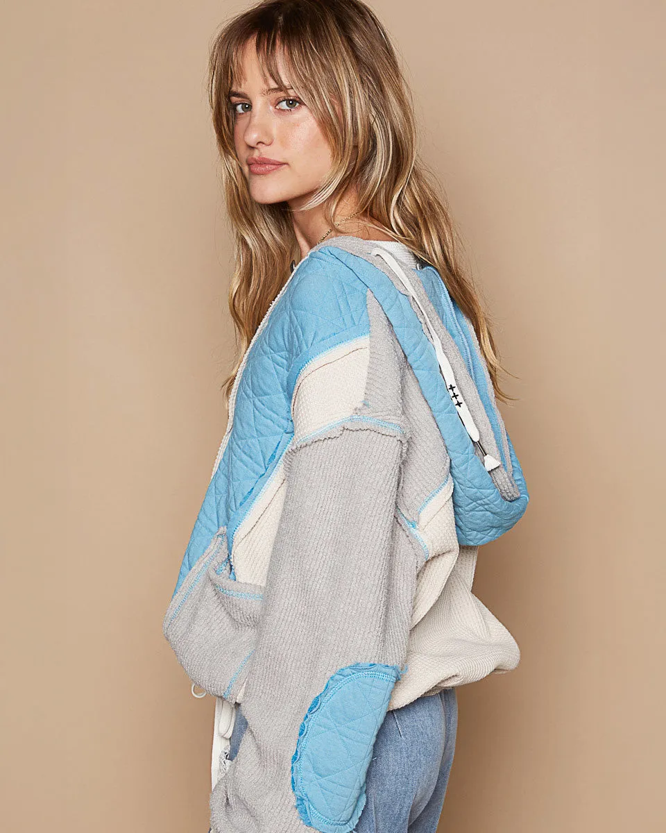 Mixed Fabric Sky & Grey Hoodie