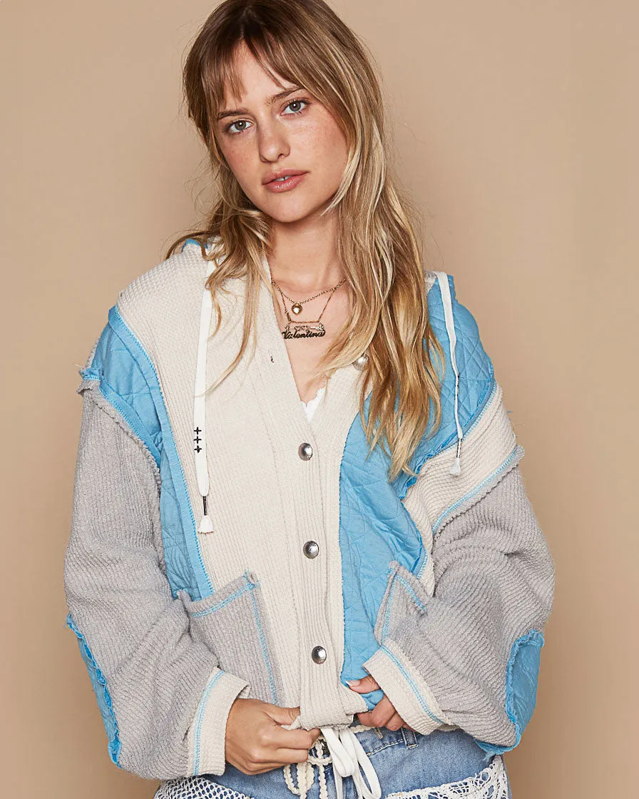 Mixed Fabric Sky & Grey Hoodie