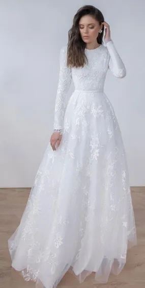Modest Long Sleeve High Quality French Lace Wedding Dress