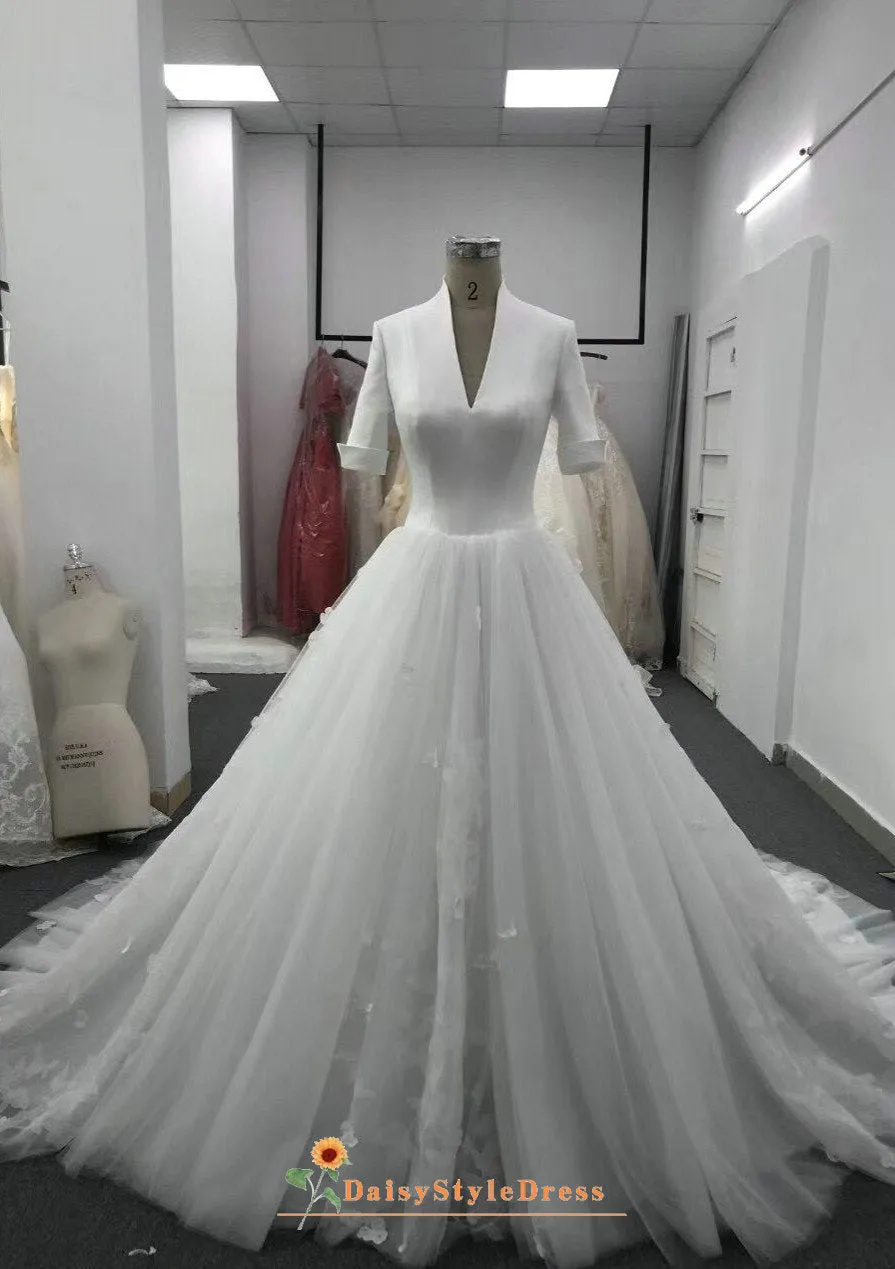 Modest Vintage Half Sleeve Wedding Dress