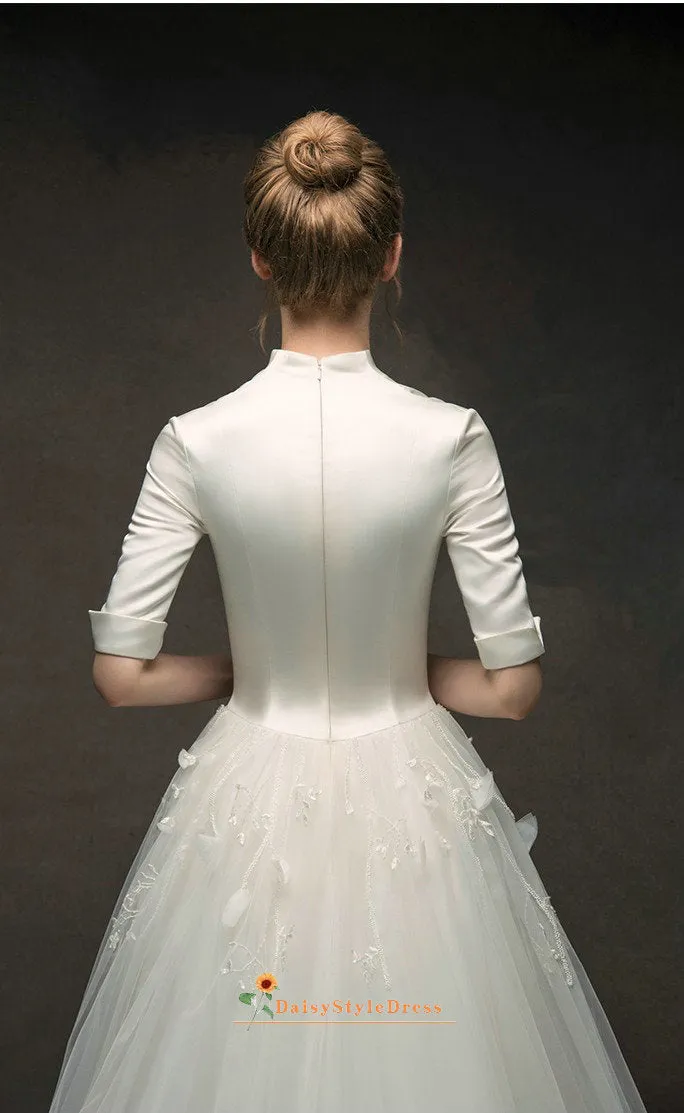 Modest Vintage Half Sleeve Wedding Dress