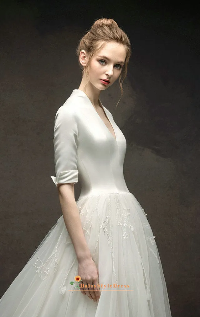 Modest Vintage Half Sleeve Wedding Dress