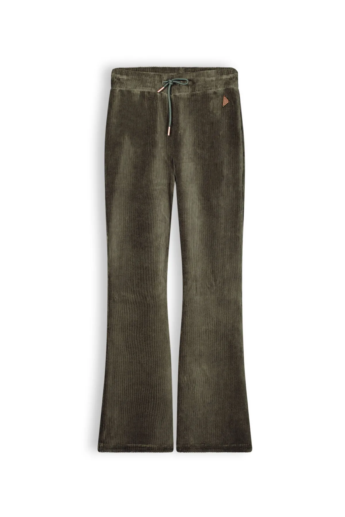 NoBell Sada girls velvet rib flared pants olive green