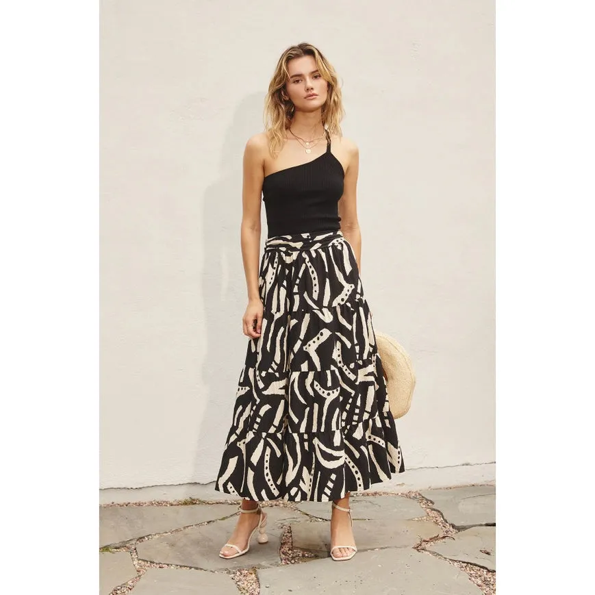Ribbed Knit One Shoulder Top Black
