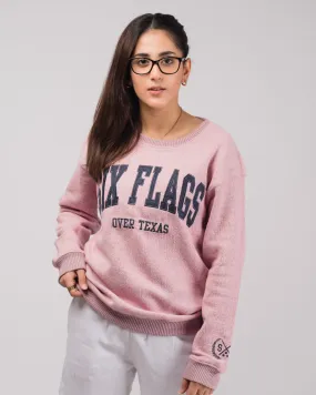 Six Flag Embroidered Irish Knitted Sweater Pink