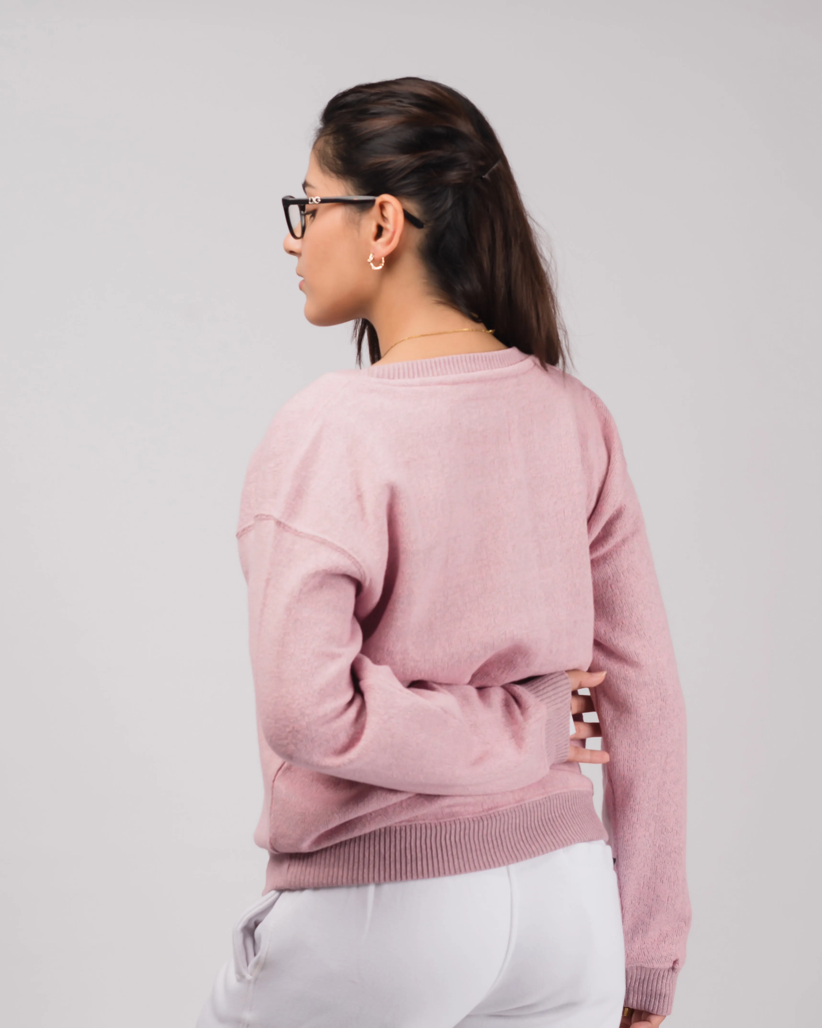 Six Flag Embroidered Irish Knitted Sweater Pink
