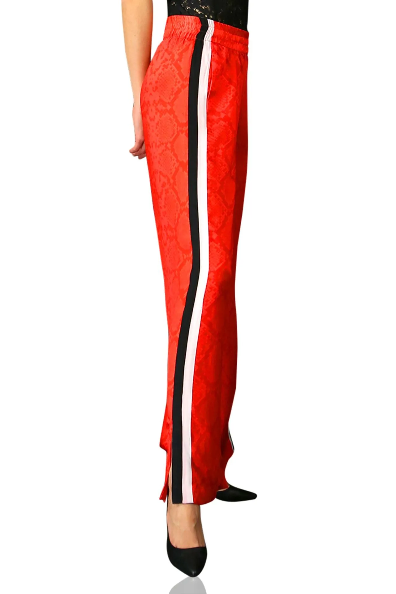 Snake Print Striped Pants in Red