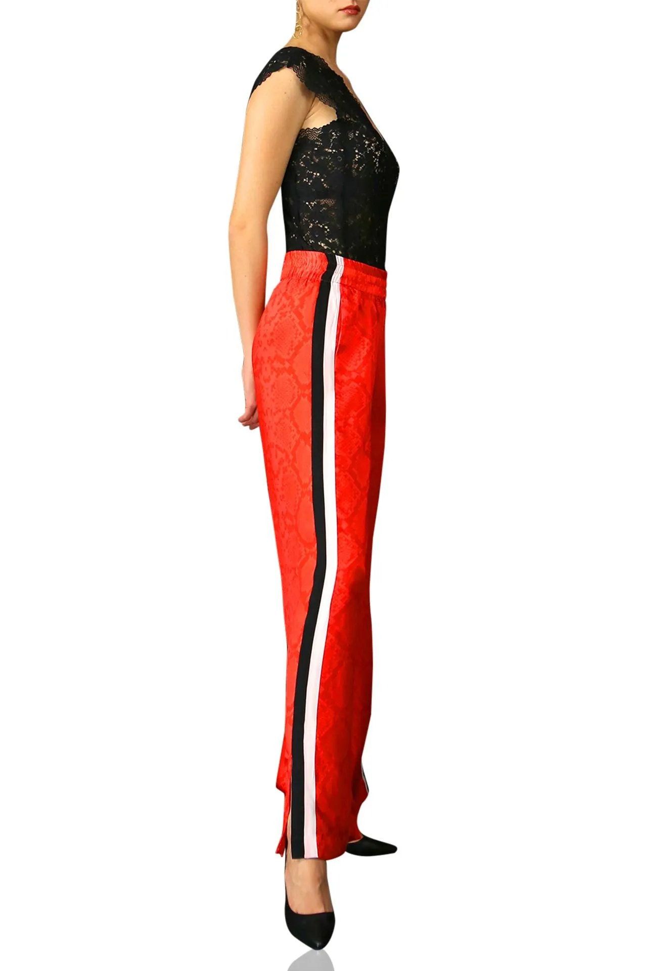 Snake Print Striped Pants in Red