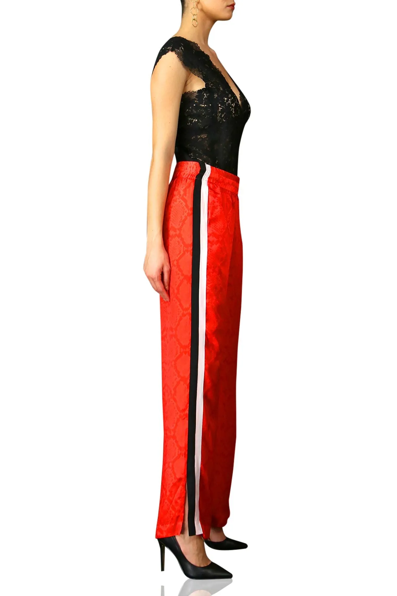 Snake Print Striped Pants in Red