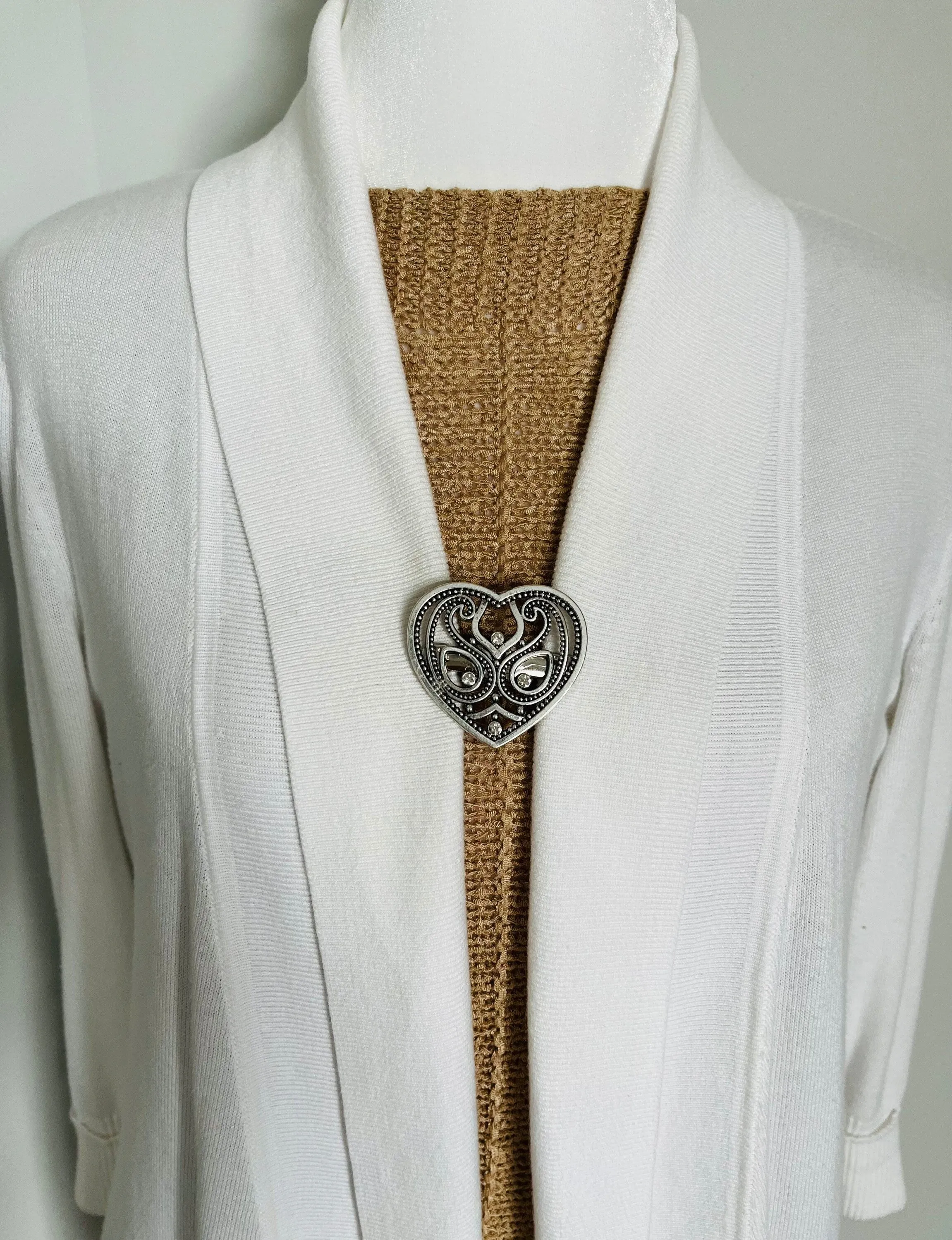 Sweater Clips Silver Heart Sweater Clip Rhinestone Cardigan Clasp Cardigan Clip Cloak Clasp Sweater Guard Gift Gifts for Her by Fabulici