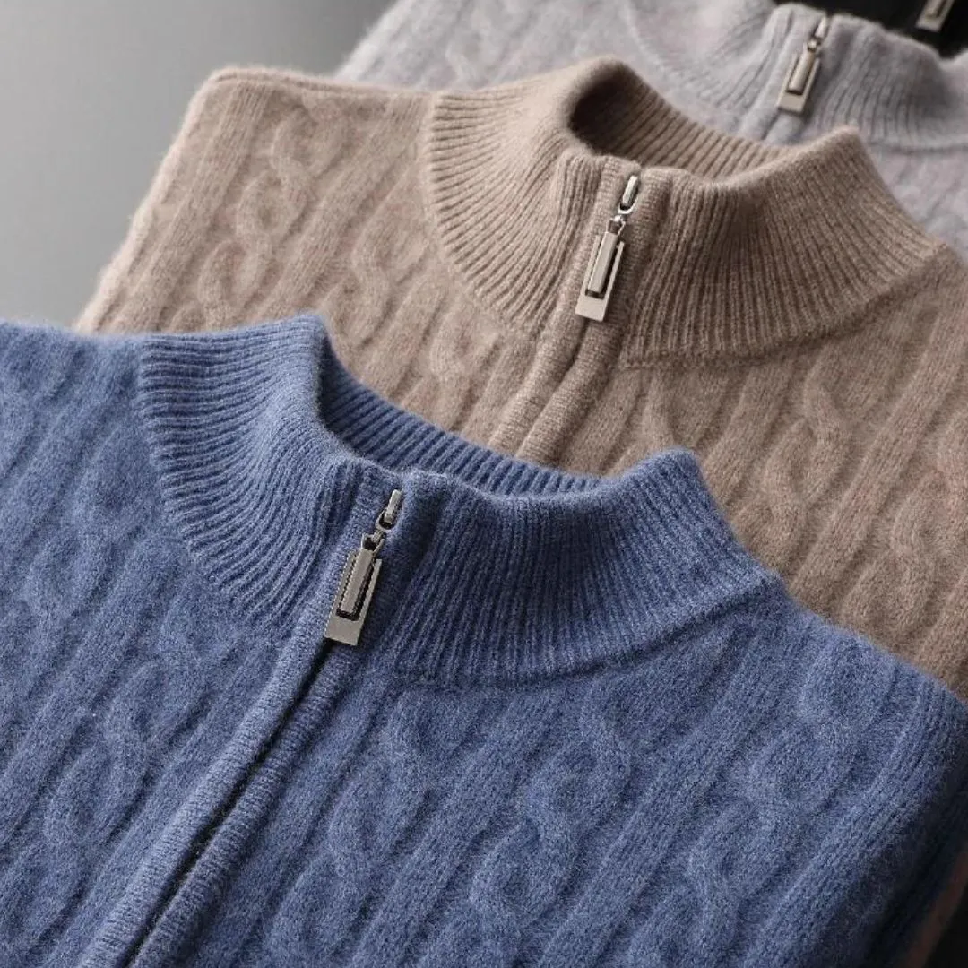 Woven Half Zip Sweater - 100% Cashmere