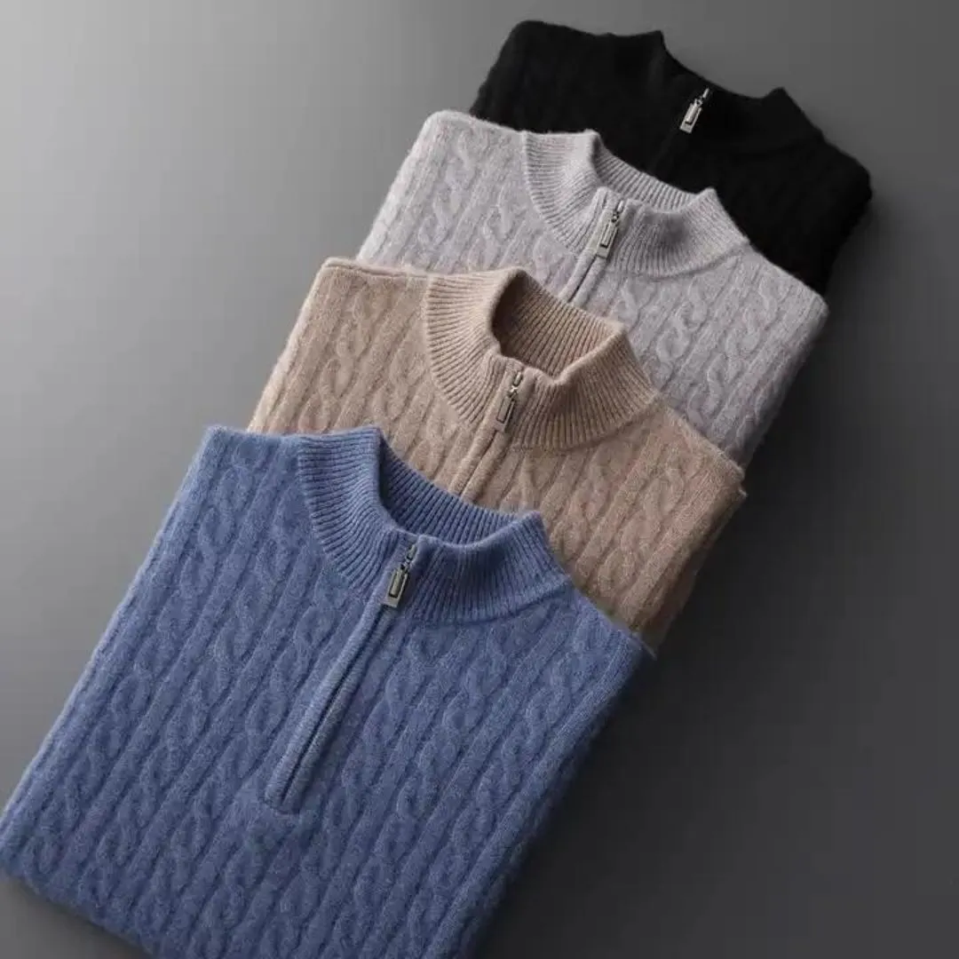 Woven Half Zip Sweater - 100% Cashmere