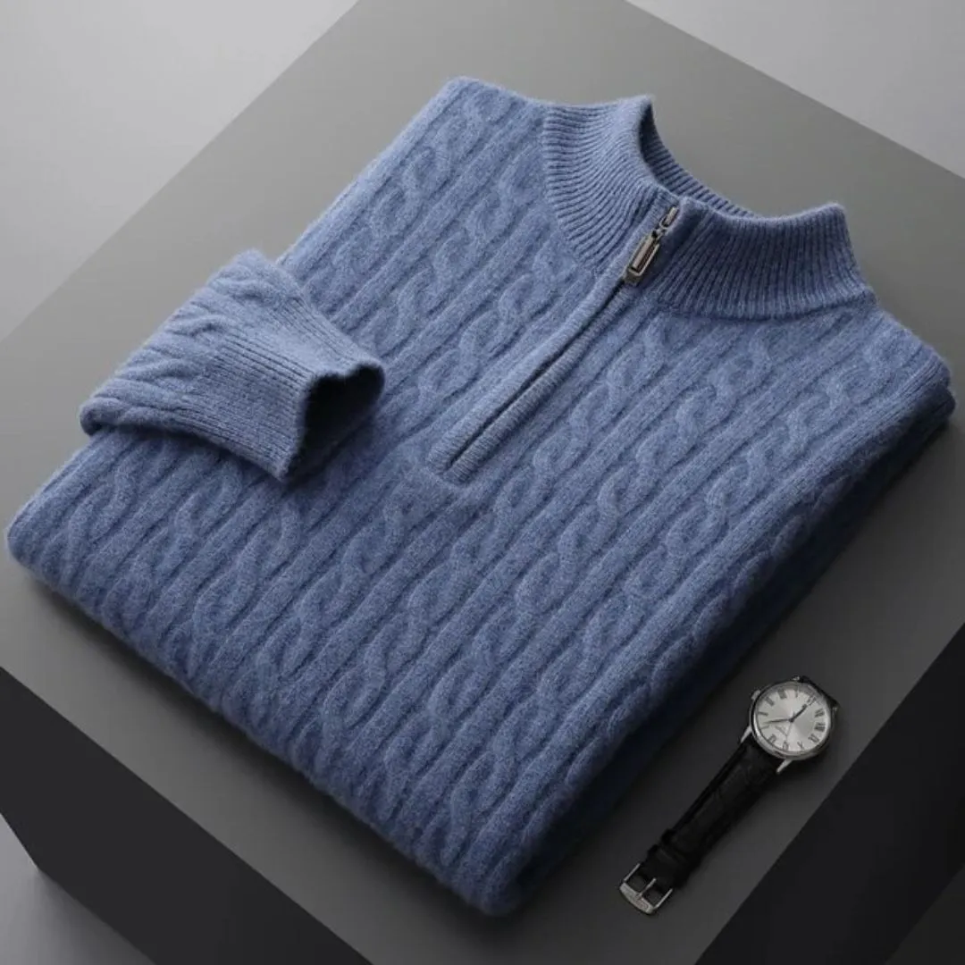 Woven Half Zip Sweater - 100% Cashmere