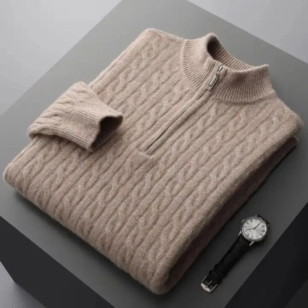 Woven Half Zip Sweater - 100% Cashmere