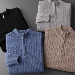 Woven Half Zip Sweater - 100% Cashmere