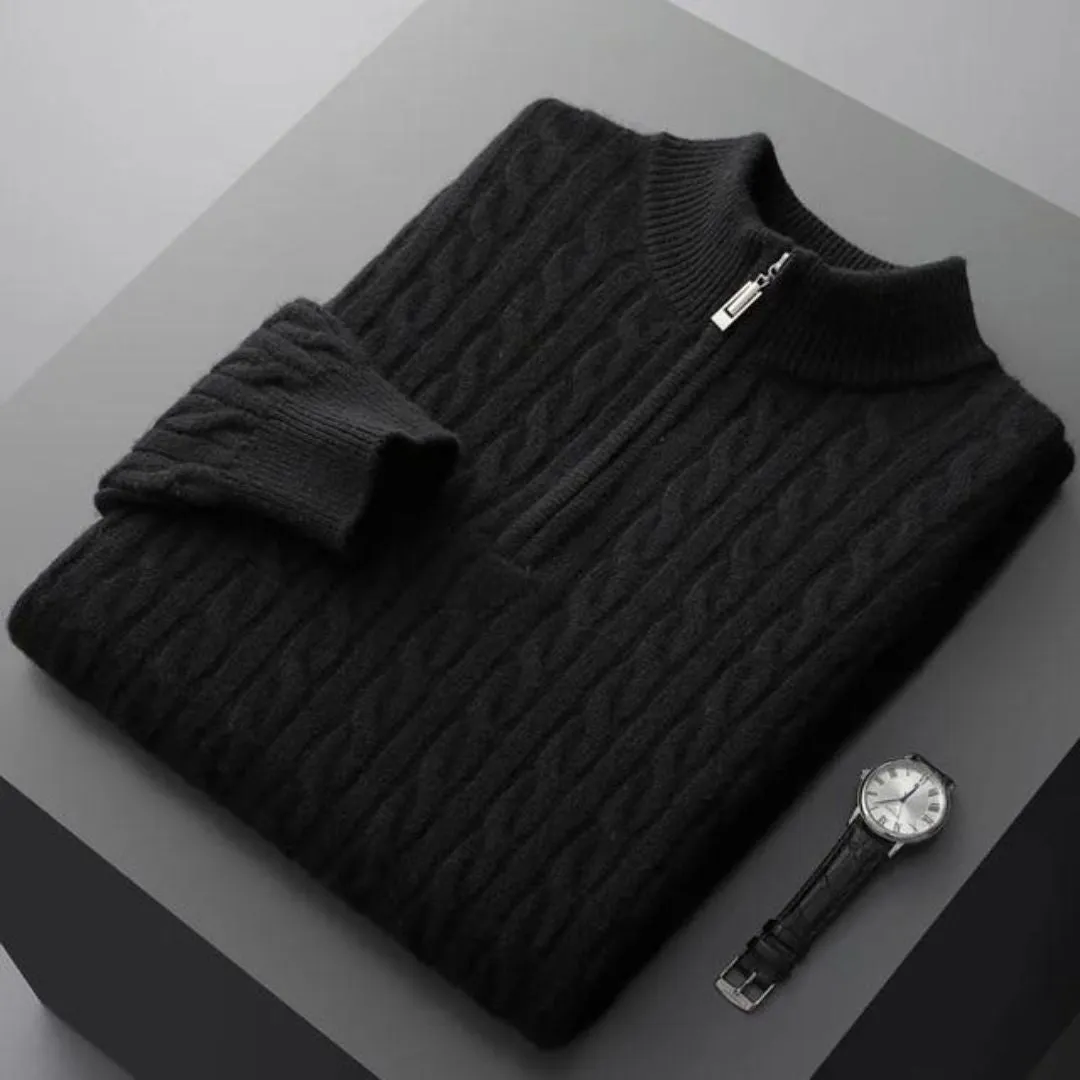 Woven Half Zip Sweater - 100% Cashmere