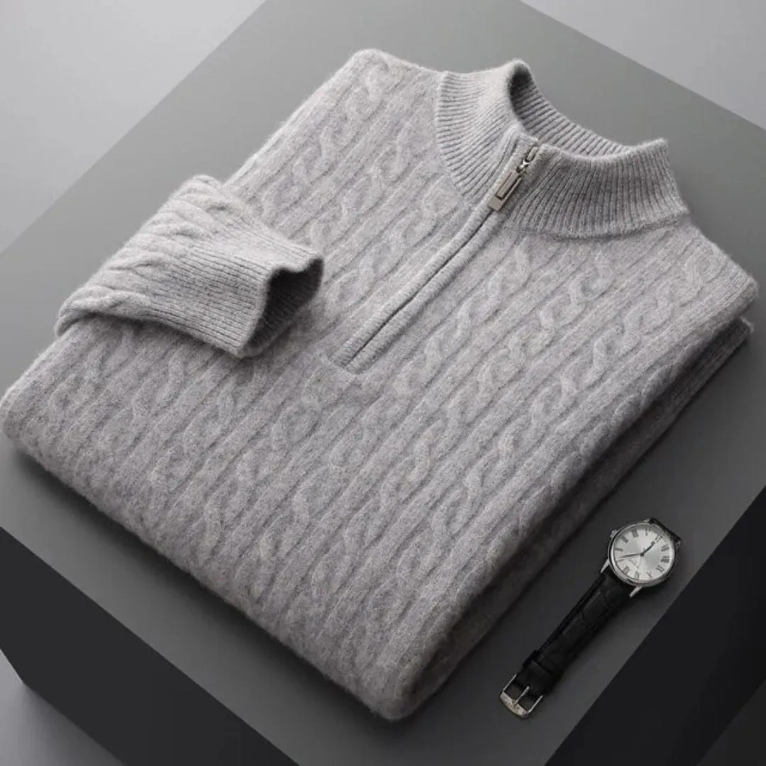 Woven Half Zip Sweater - 100% Cashmere